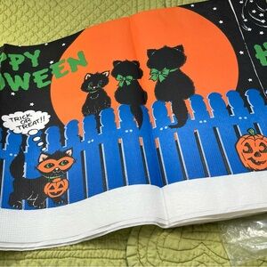 Vintage C.A. Reed Table Cover, Halloween Black Cats and Full Moon, New, 52”x96”